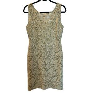 Ronni Nicole Sleeveless Dress Tan Floral Lace and Sequins Size 8